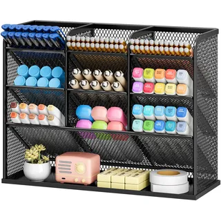 VITVITI Schreibtisch Organizer, 9 Fächer Stiftehalter, Netz Stifte Regal aus Metall, Stiftehalter Schreibtisch für Schule Heim Büro (Schwarz)
