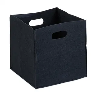 Relaxdays Quadratischer Filzkorb faltbar mit 2 Trageöffnungen 30 x 30 x 30 cm schwarz