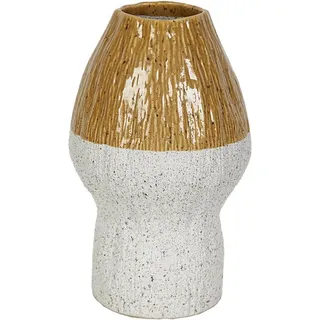 Senfgelbe/weiße Keramikvase, 18 X 18 X 29 Cm