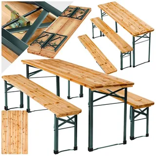 tectake Bierzeltgarnitur Bierzelt-Set "Sissi" - Klappbar für bis zu 8 Personen, (Festzeltgarnitur Set 3 tlg, 3-tlg., Optik klassisch in Braun), Langlebiges Tannenholz mit wasserabweisender Lackierung braun 46,00 cm x 77,00 cm x 46,00 cm