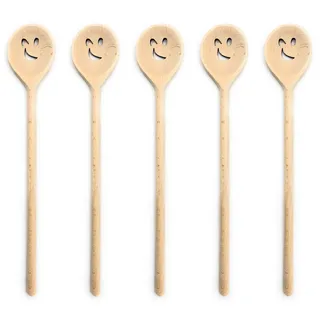 Balna 5 Stück Holzkochlöffel Set Kochlöffel Holz mit Motiv zwinkerndes Gesicht, Basteln Geschenk Laserschnitt Motiv