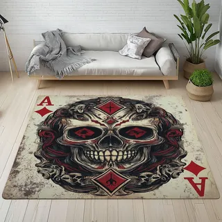 Sshjfeu Gotisch Totenkopf Teppich 200 X 300 cm, Poker Skull Horror Skelett
