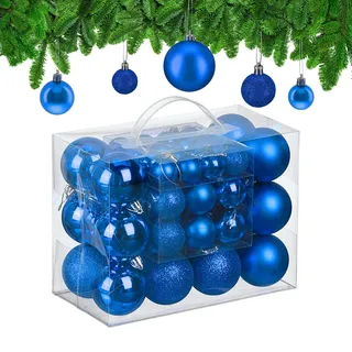 Relaxdays Weihnachtskugeln im 50er Set, Blau,Silber