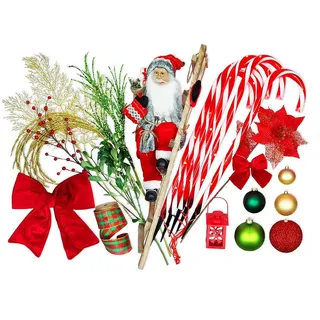 Laalu Christbaumkugel-Set, Rot, Grün, Gold, Metall, Kunststoff, Textil, 55x50x75 cm, Dekoration, Weihnachtsdekoration, Weihnachtsbaumschmuck, Weihnachtskugeln