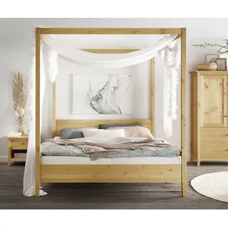 Massivholz Himmelbett 160 x 200 cm Beige