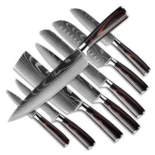 Messer-set Küchenmesser 8-teilig – Asiatisches Edelstahl Messerset, Profi Kochmesser Mit Santoku & Hackmesser, Ergonomischer Pakka-holzgriff, 60 Hrc, Ideal Für Hobbyköche