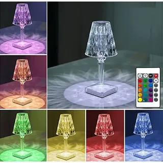 2 Stück Kristall Tischlampe, Diamant Tisch Lampe, LED Nachttischlampe RGB16,Acryl Tischleuchte Aufladbare Touch und Fernbedienung Dekoration Nacht... - Weiß
