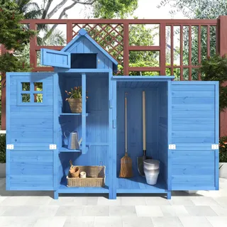 Gerätehaus Gartenschrank Geräteschuppen Geräteschrank, BxT: 118x54 cm, 118 x 54 x 173 cm (BxTxH), wetterfest, Holz, PVC-Dach (Set, 1 St., 1 x Geräteschrank) (Blau)