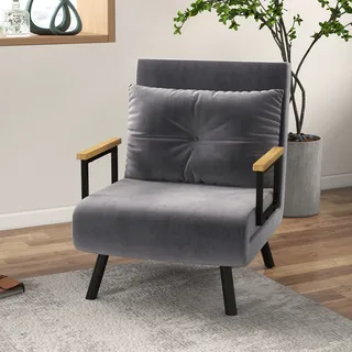 Homcom Schlafsessel Relaxsessel Samtoptik 73 x 81 x 63 cm Dunkelgrau mit Kissen