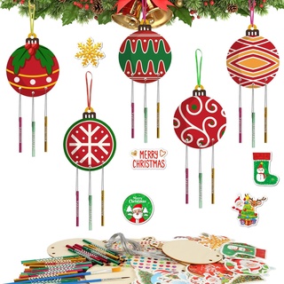 WEDNOK 9 Stück Weihnachtskugeln Windspiel Bastelset Kinder Christbaumkugeln Holz Klangspiel Basteln Bastelhandwerk zum Bemalen Weihnachtsbaumschmuck Kreativsets für Mädchen Junge Weihnachten