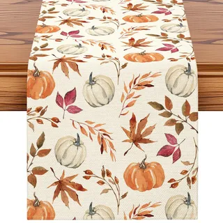 Artscope Kürbisse und Blätter Tischläufer Erntedankfest Tischläufer, Saisonnal Herbst Küche Tisch Dekoration Drinnen Urlaub Party Dekor 40x180 cm