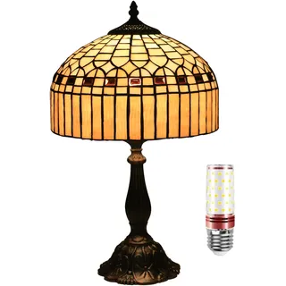 Uziqueif Tiffany Lampe, Tiffany Style Tischlampe 12 Zoll, Buntglas Lampe, Dekorative Tischlampe Wohnzimmer, Nachttischlampe Für Schlafzimmer, Büro Lampen,Beige