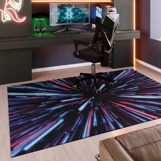 Teppich WECON HOME "Neon Horizon", schwarz, B:160cm H:5mm L:230cm, Polyester, Teppiche, Teppich, Gamer Teppich, gewebt, futuristisch, robust, Gaming Room, rutschfest