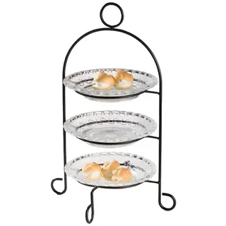 Dekoleidenschaft Etagere aus Metall mit 3 Glastellern, Retro Gebäckständer mit 3 Etagen, Obst-Etagere, Ständer für Muffins, Gebäck, Cupcakes & Donuts, Kuchenständer, Kuchenetagere