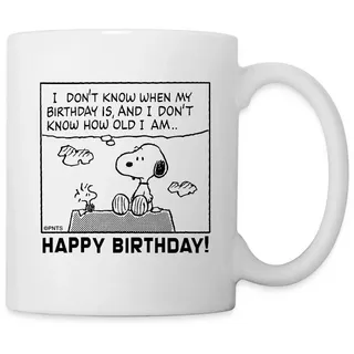Spreadshirt Tasse Peanuts Spruch Mit Snoopy Geburtstagsdesign Tasse, Keramik weiß