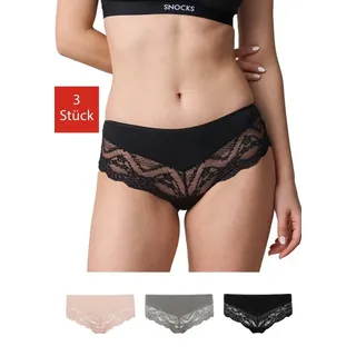SNOCKS Hipster Panties mit Spitze | Mix (Apricot/Grün/Schwarz) | S