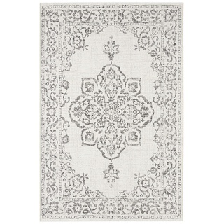 NORTHRUGS In- und Outdoor Teppich 120x170cm - Wetterfest Orientalisch Vintage-Design mit Medallion Läufer Terrassenteppich Balkonteppich Küchenläufer Badteppich Wohnzimmerteppich Wasserfest in Grau