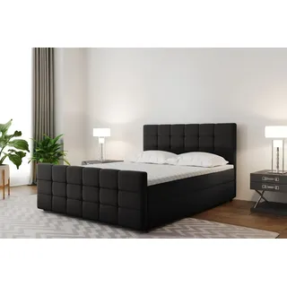 Boxspringbett Schlafzimmerbett SENON 180x220cm Stoff Schwarz inkl. Bettkasten - Schwarz