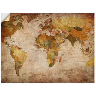 Wandbild »Weltkarte«, Landkarten, (1 St.), als Alubild, Outdoorbild, Leinwandbild, Poster, Wandaufkleber, 57917748-0 braun B/H: 80 cm x 60 cm