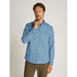 Tommy Hilfiger Jeanshemd TOMMY HILFIGER "DENIM RF SHIRT", Herren, Gr. L, N-Gr, blau (light blau denim), Denim/Jeans, Obermaterial: 100% Baumwolle, unifarben, casual, regular fit hüftlang, Langarm Ärmel mit Ärmelschlitz 1-Knopf-Manschette, Hemden, mit Brusttasche