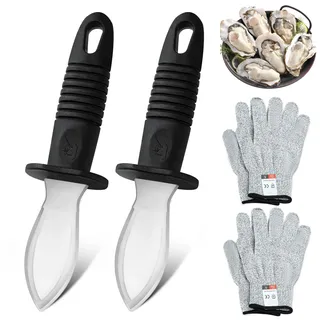 Austernmesser – 2 Austernmesser Mit 2 Paar Schutzhandschuhen, Edelstahlmesser, Austernöffner, Geeignet Für Schalentiere Oder Hartkäse