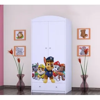 BDW Kinder Kleiderschrank, Kinderschrank Super Hunde Motiv Kinderzimmer, Weiß - Weiß