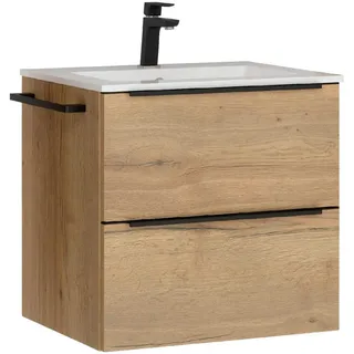 Nobilia Waschtischkombi, Schwarz, Eiche, Metall, 2 Schublade(n) Schubladen, 61 cm, Blauer Engel, Pefc, Goldenes M, Made in Germany, Tcsa, Carb2, DGM-Emissionslabel, Zusatzausstattung erhältlich, hängend, Badezimmer, Waschbecken & Armaturen, Waschtische