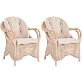 Krines Home Loungesessel 2er Set Wintergarten Rattansessel Natur Rattan Sessel Armlehnsessel (2 Sessel mit Armlehnen), Wohnzimmer Rattanmöbel weiß