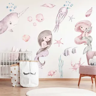 WANDKIND Wandtattoo Meerjungfrau V398 (Mermaid), Wieder Ablösbar 120 cm x 120 cm