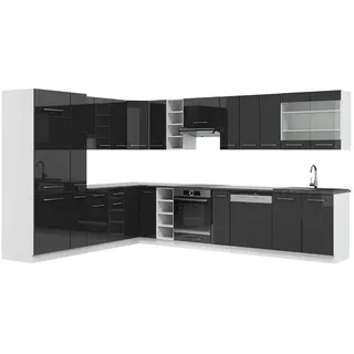 Vicco Winkelküche Fame-Line L-Form 257 x 347 cm Anthrazit Hochglanz/Weiß