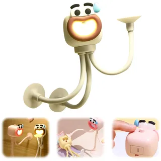 Hekasvm Lustig Oktopus Nachtlicht, Mini Led Tischlampe mit Saugnapf, Leselampe Biegbar & Tragbar, Nachttischlampe Batteriebetrieben, Niedlich Schreibtischlampe für Desktop Wand Deko (Oktopus,Beige)