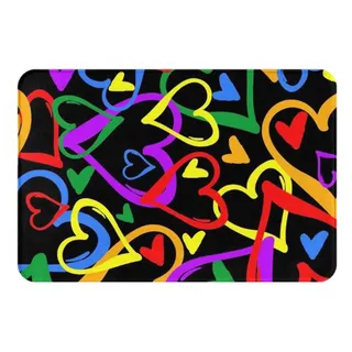 AUBKFELD Gay Pride Fußmatte mit Regenbogen-Druck, 60 x 40 cm, Flanell, rutschfeste Bodenmatte, Teppich für Hauseingänge und haustierfreundliche Räume