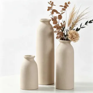 Moderne Keramik Vasen Set, 3-teilig, Dekorative Blumenvasen in unterschiedlichen Größen (Beige)