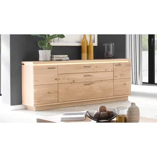 MCA Furniture Sideboard Massivholz Kommode Barcelona Balkeneiche Metall schwarzgrau 210 cm