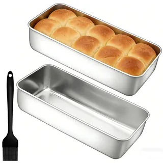 Ulluthu 2er Set Kastenform 33cm Edelstahl Brotbackform Metall Brotform | Rechteckig Kastenbackform mit Silikon Backpinsel 33x15x6,5cm Brot Backform für Brot, Kuchen, Toast, Spülmaschinenfest