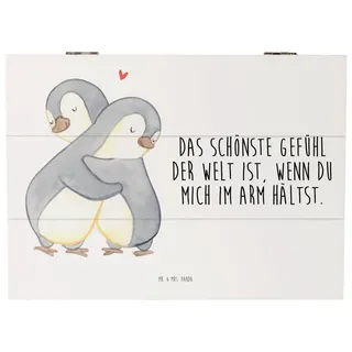 Mr. & Mrs. Panda Dekokiste Pinguine Kuscheln 25 x 18 cm - Weiß - Geschenk, Truhe, XXL, Jahrestag (1 St), Handgefertigt weiß 18 cm x 25 cm x 15 cm