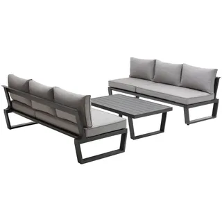 Dehner Gartenlounge Bellevue 3-teilig, Aluminium/Polyester/Polyurethan, dunkelgrau/hellgrau