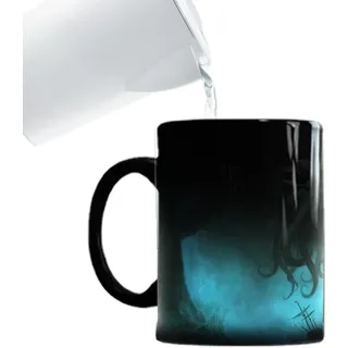 VENTDOUCE Wärmeverändernde Kaffeetassen | Schwarz verwandelt sich in Cthulhu-Mythologie-Becher | Große Kaffee-Tee-Magie-Tasse mit lustiger Kunst, hitzeempfindliche Tasse, neuartige hitzeempfindliche