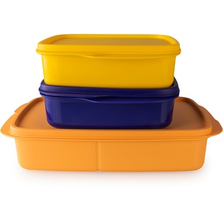 Tupperware Clevere Pause Lunchbox Set (3) 1 L Orange + 550 ml Blau + 550 ml Gelb (inkl. Hängelöffel)