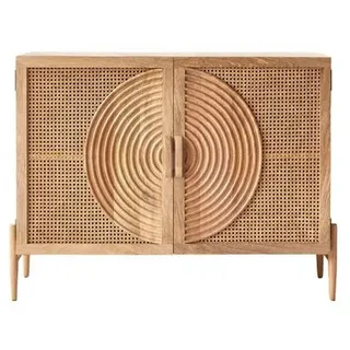 Tikamoon Sideboard Sina Sideboard aus massivem Mangoholz und Rattan 115 cm beige
