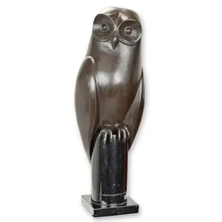 Casa Padrino Luxus Bronze Deko Figur Eule Bronze / Schwarz 15 x H. 44 cm - Bronze Deko Skulptur - Schreibtisch Deko - Deko Accessoires - Luxus Accessoires
