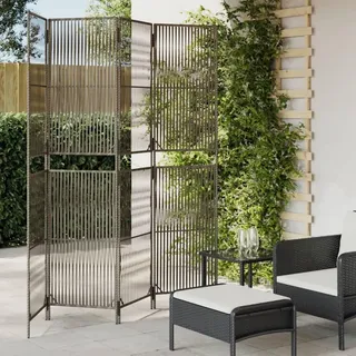Homgoday Paravent 4-TLG. Raumteiler Faltbar Trennwand Raumtrenner Garten Stellwand Raumtrenner Linien-Webdesign Sichtschutz für Innen Außen Balkon Grau Poly Rattan 196 x 200 cm