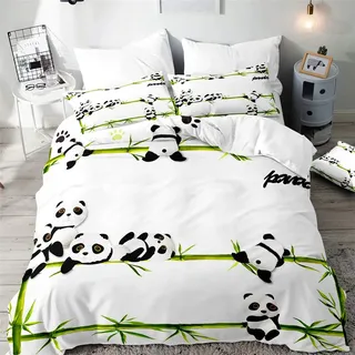 Morbuy Bettwäsche 220x240 - Panda Bettwäsche-Sets 3 Teilig, Mikrofaser Bettbezug 220x240 cm mit Reißverschluss + 2 Kissenbezüge 50x75 cm