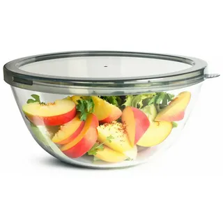 Sendez Salatschüssel XL Glasschale mit Deckel 4,4L Ø27cm Große Salatschale & Teigschüssel, Borosilikatglas, Deckel weiß