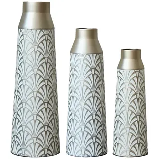 KLAM HOME Bodenvase Große Bodenvase 3er Set aus Metall, (50/65/83 cm), Mid-Century Modern (Dekovase Boden bis zur Decke reichende Vase, hohe dekorative Vase), Vintage Deko, Dekorative Vase für Wohnzimmer, Flur und Schlafzimmer silberfarben