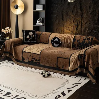 VanderHOME Sofa Überwurfdecke 1/2/3/4 Sitzer, Vielseitige Sofaüberwurf Couch Überzug Sofa Cover Futonbezug mit Quaste, Überwurf aus Chenille, für Vier Jahreszeiten, Couch Decke 180 * 200cm-Curry
