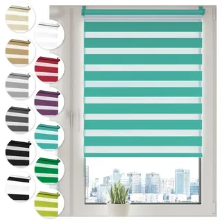 Sonello Doppelrollo Klemmfix ohne Bohren 90 cm x 130cm Türkis Fensterrollo | Fenster Rollos Für Innen, Klemmrollo, Sonnenschutzrollo, Duo Rollo für Fenster & Tür, Zebrarollo, Tag und Nacht Rollo