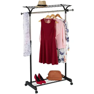 Relaxdays Kleiderständer Rollbar 100-170 cm Silber/Schwarz