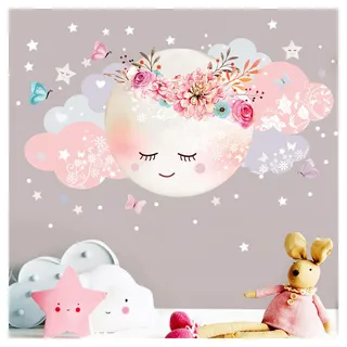 Wandtattoo Mond & Wolken Weiß/Rosa M - 40 x 20 cm (BxH)