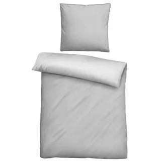 biberna Mako-Satin Gestreift Baumwolle Sturmgrau 135 x 200 cm + 80 x 80 cm